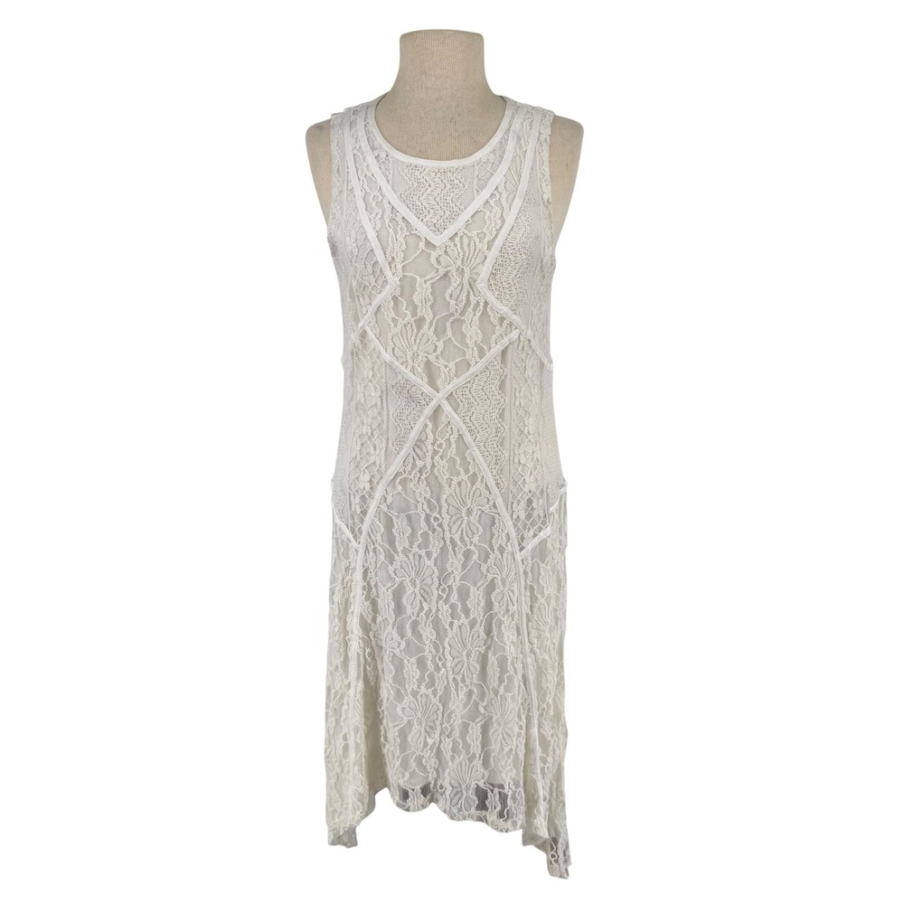 Sundance Language of Love Ivory Patchwork Lace Overlay‎ Sleeveless Dress Large
